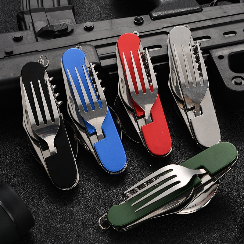 Outdoor Camping Utensils - Vajilla plegable 4 en 1, utensilios